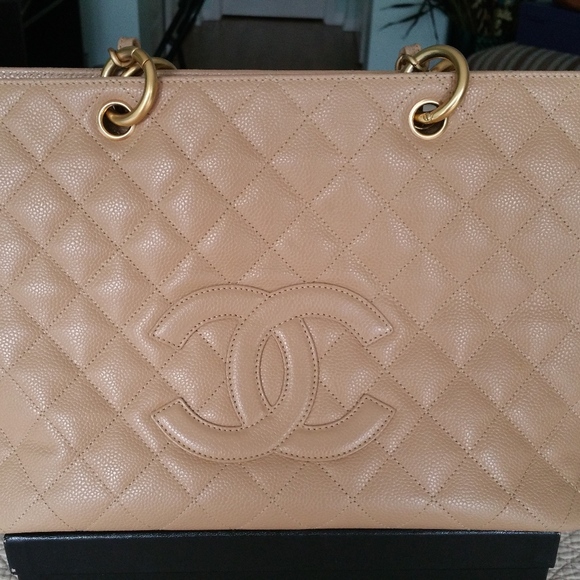 CHANEL Handbags - Chanel Tan Caviar Timeless Tote